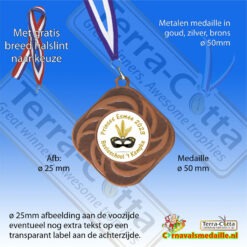 carnavalsmedaille met gratis breed halslint, tekst en afbeelding